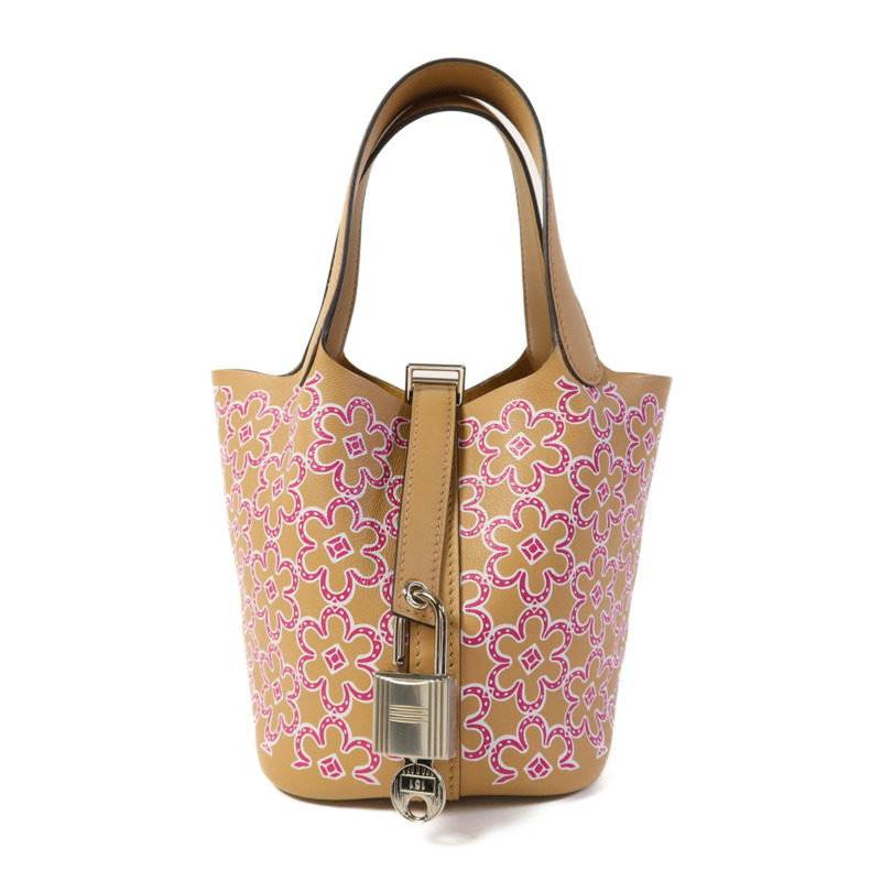 HERMES Swift皮革Picotin Lucky Daisy銀扣手挽袋Chai-0