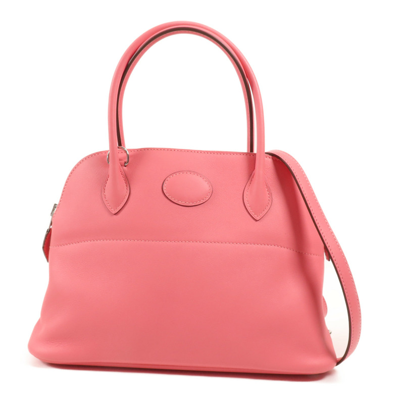 HERMES Swift皮革Bolide 27銀扣手挽肩背兩用袋Rose Azalee-0