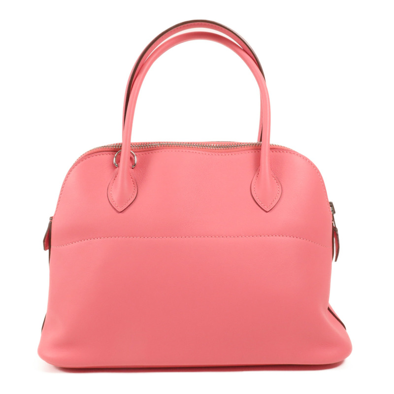 HERMES Swift皮革Bolide 27銀扣手挽肩背兩用袋Rose Azalee-1