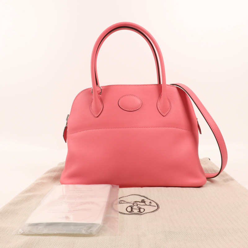 HERMES Swift皮革Bolide 27銀扣手挽肩背兩用袋Rose Azalee-13