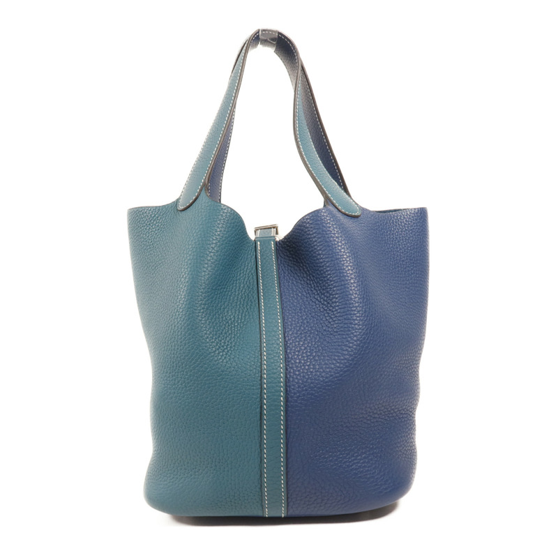 HERMES Clemence皮革Picotin MM銀扣手挽袋Deep Blue/Vert Bosphore-1