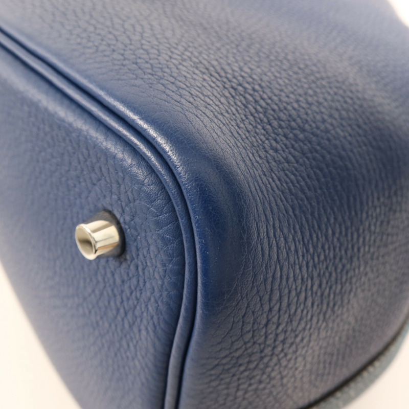 HERMES Clemence皮革Picotin MM銀扣手挽袋Deep Blue/Vert Bosphore-6