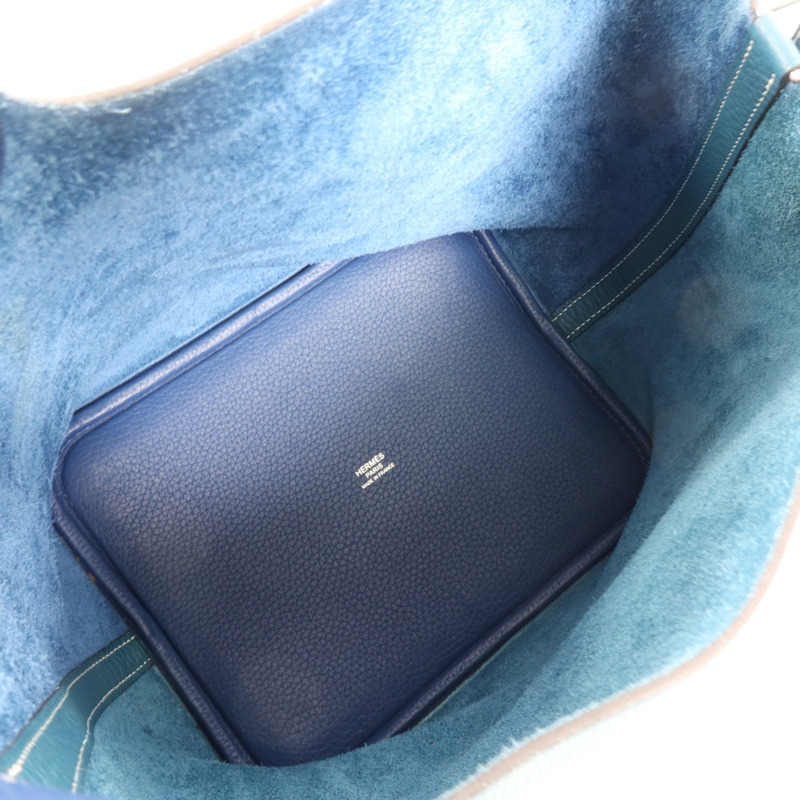 HERMES Clemence皮革Picotin MM銀扣手挽袋Deep Blue/Vert Bosphore-9
