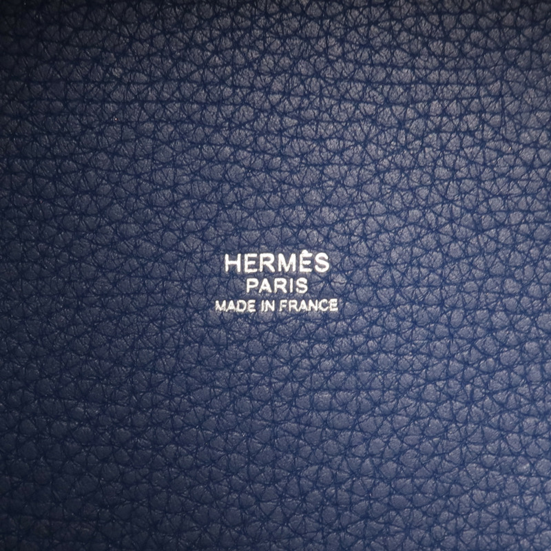 HERMES Clemence皮革Picotin MM銀扣手挽袋Deep Blue/Vert Bosphore-10
