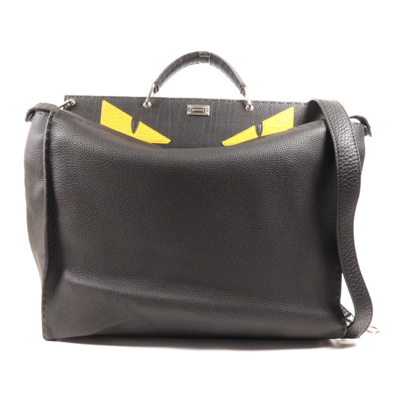 FENDI 牛皮皮革Peekaboo Monster Bugs Eye銀扣手挽肩背兩用袋-0