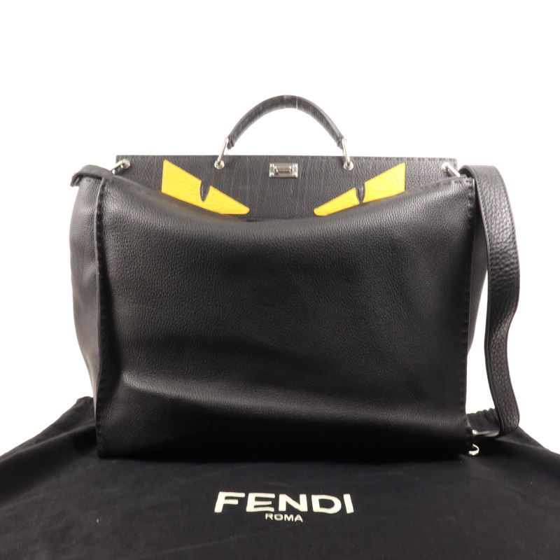 FENDI 牛皮皮革Peekaboo Monster Bugs Eye銀扣手挽肩背兩用袋-16