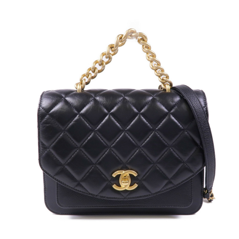 CHANEL 牛皮皮革Chain Shoulder金扣鏈帶肩背袋-0