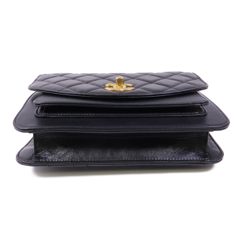 CHANEL 牛皮皮革Chain Shoulder金扣鏈帶肩背袋-3