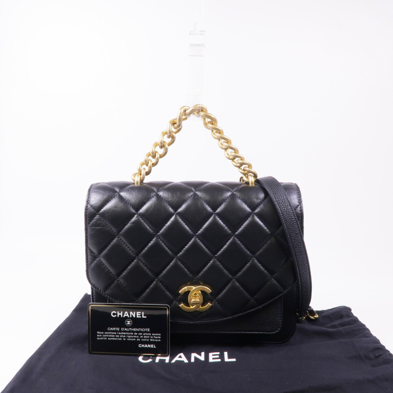 CHANEL 牛皮皮革Chain Shoulder金扣鏈帶肩背袋-16