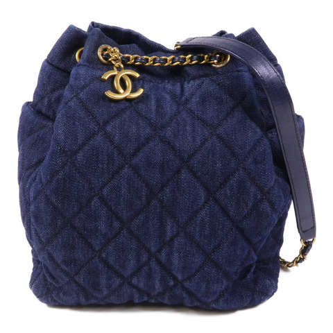 CHANEL 帆布Chain Shoulder金扣鏈帶肩背袋