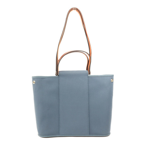 HERMES 帆布Cabag 32銀扣手挽肩背兩用袋Bleu Tempete
