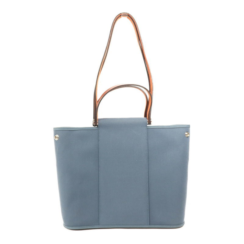 HERMES 帆布Cabag 32銀扣手挽肩背兩用袋Bleu Tempete-0
