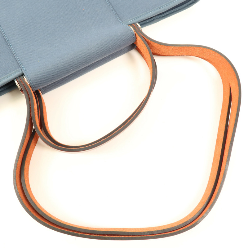 HERMES 帆布Cabag 32銀扣手挽肩背兩用袋Bleu Tempete-3