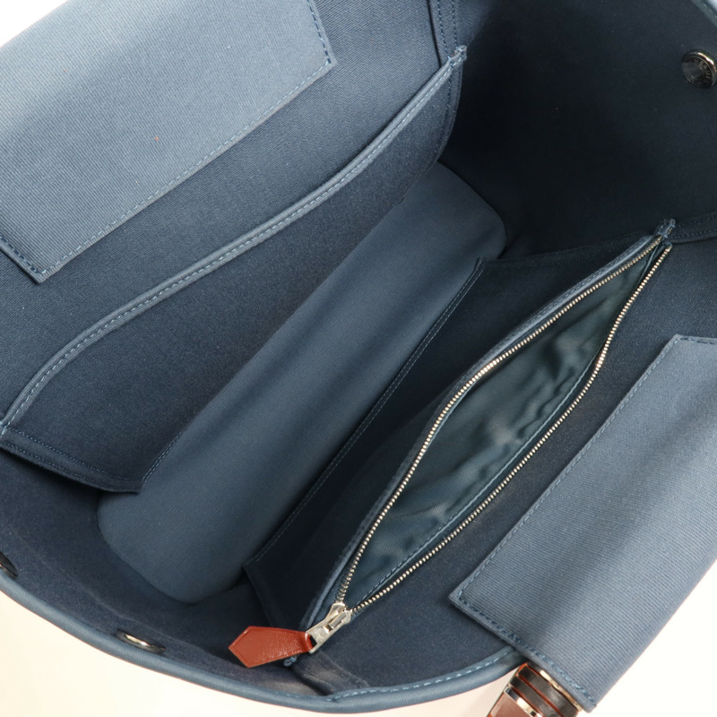 HERMES 帆布Cabag 32銀扣手挽肩背兩用袋Bleu Tempete-8