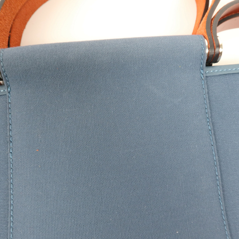 HERMES 帆布Cabag 32銀扣手挽肩背兩用袋Bleu Tempete-14