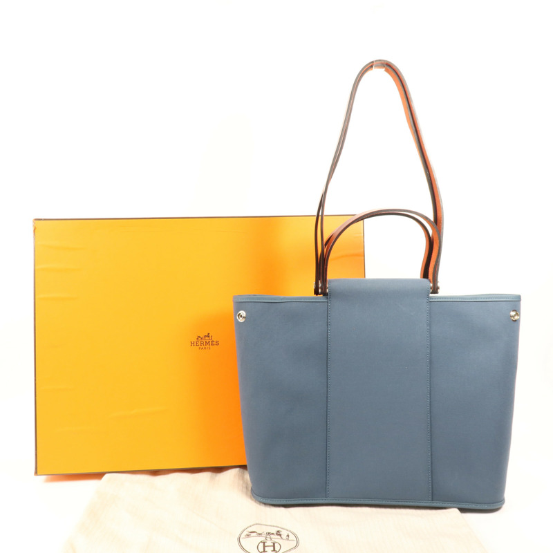 HERMES 帆布Cabag 32銀扣手挽肩背兩用袋Bleu Tempete-21