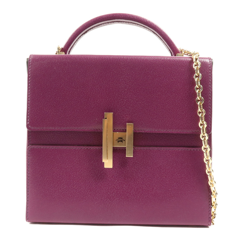 HERMES Chevre皮革Cinhetic Box銀扣手挽肩背兩用袋Anemone-0