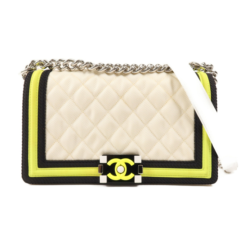 CHANEL 帆布Boy 25銀扣肩背袋-0