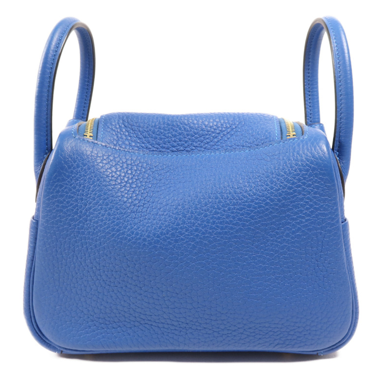 HERMES Clemence皮革Mini Lindy金扣手挽肩背兩用袋Bleu France-1