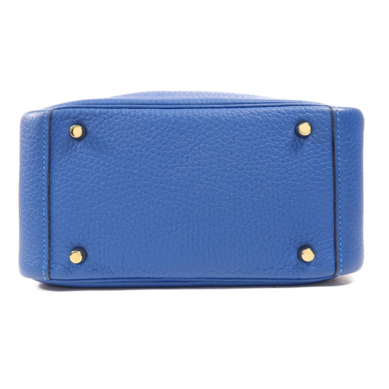 HERMES Clemence皮革Mini Lindy金扣手挽肩背兩用袋Bleu France-3