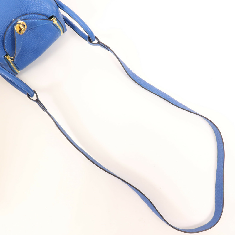 HERMES Clemence皮革Mini Lindy金扣手挽肩背兩用袋Bleu France-4