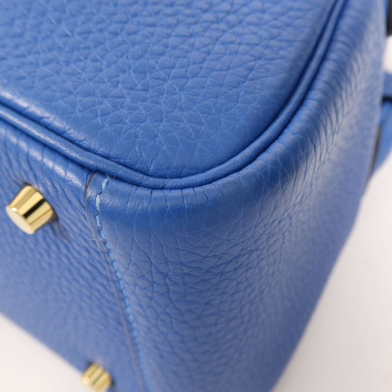 HERMES Clemence皮革Mini Lindy金扣手挽肩背兩用袋Bleu France-5