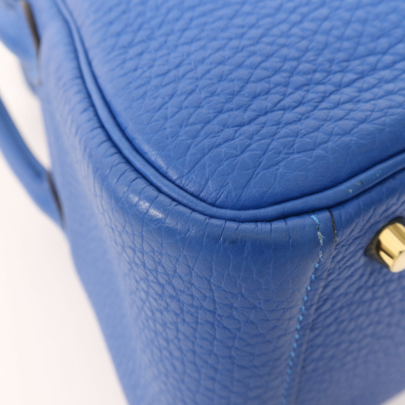 HERMES Clemence皮革Mini Lindy金扣手挽肩背兩用袋Bleu France-6