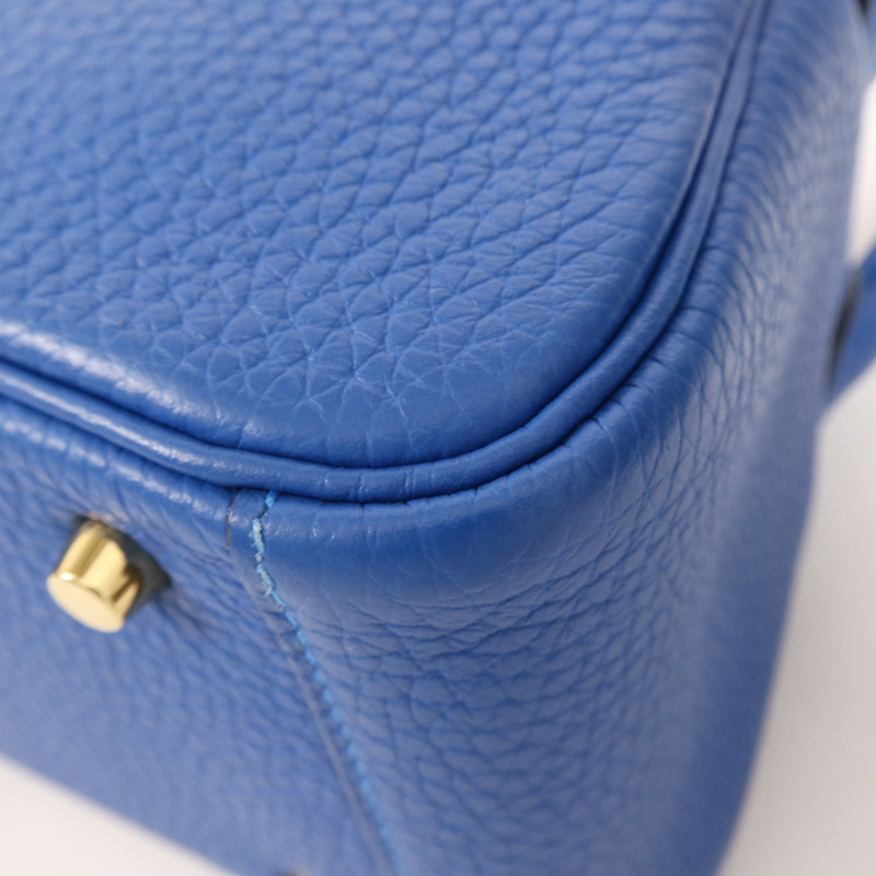 HERMES Clemence皮革Mini Lindy金扣手挽肩背兩用袋Bleu France-7