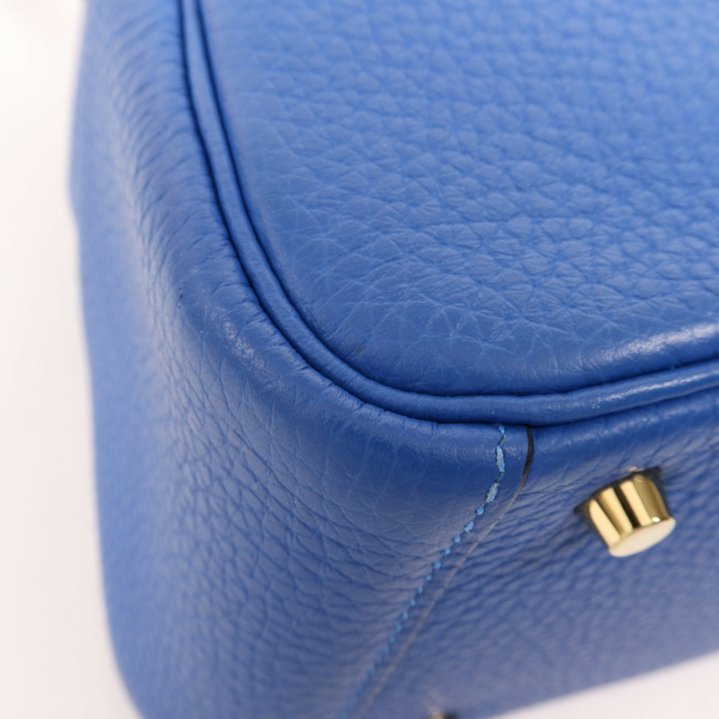 HERMES Clemence皮革Mini Lindy金扣手挽肩背兩用袋Bleu France-8