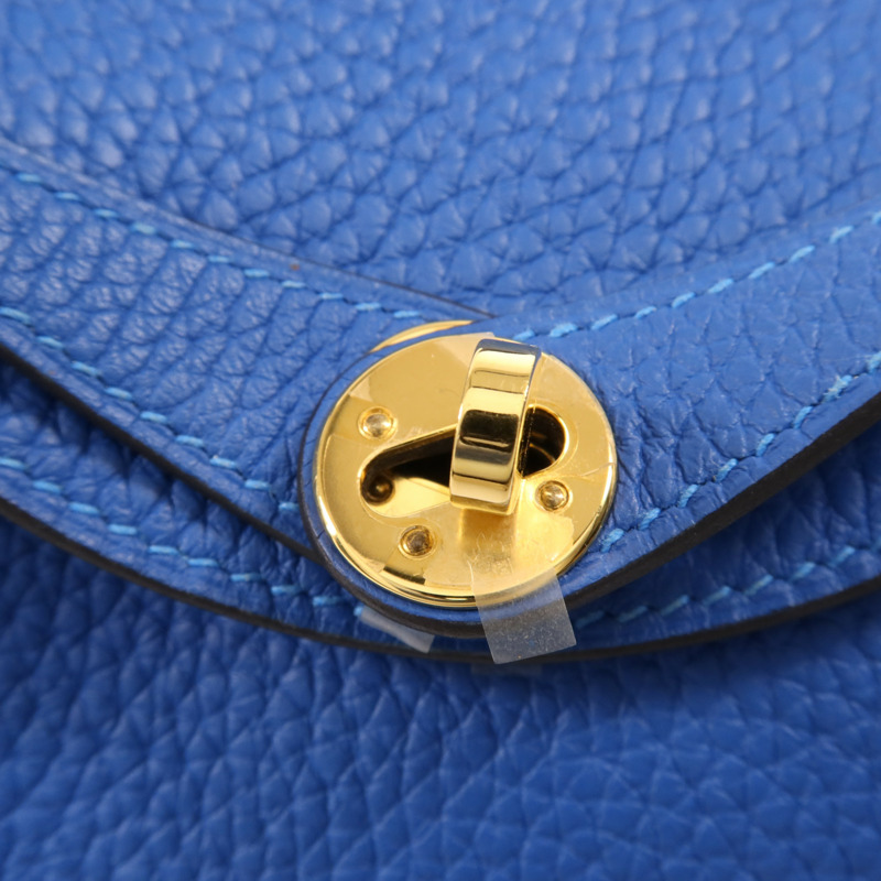 HERMES Clemence皮革Mini Lindy金扣手挽肩背兩用袋Bleu France-9