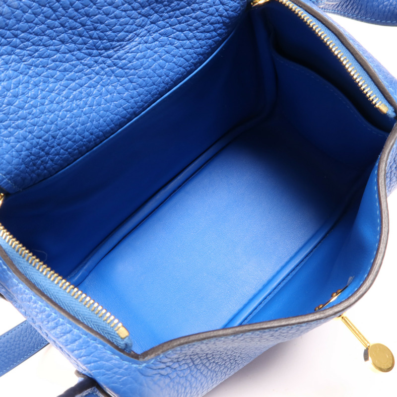HERMES Clemence皮革Mini Lindy金扣手挽肩背兩用袋Bleu France-10