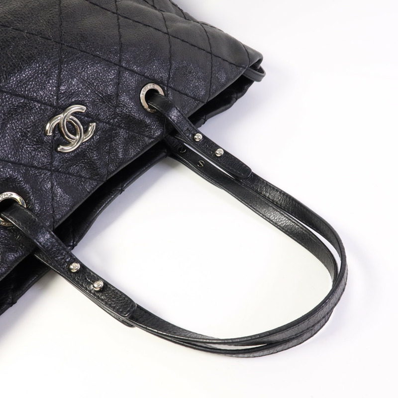 CHANEL 牛皮皮革Tote Bag銀扣肩背袋-4