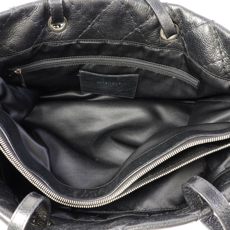 CHANEL 牛皮皮革Tote Bag銀扣肩背袋-5