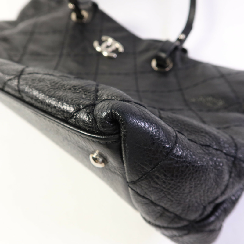 CHANEL 牛皮皮革Tote Bag銀扣肩背袋-12