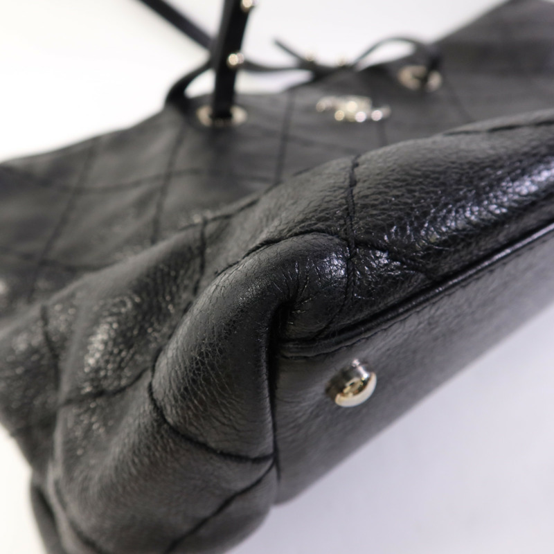 CHANEL 牛皮皮革Tote Bag銀扣肩背袋-13