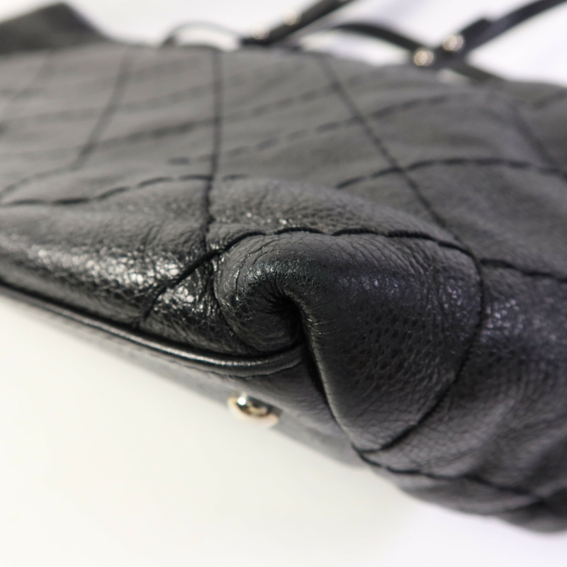 CHANEL 牛皮皮革Tote Bag銀扣肩背袋-14