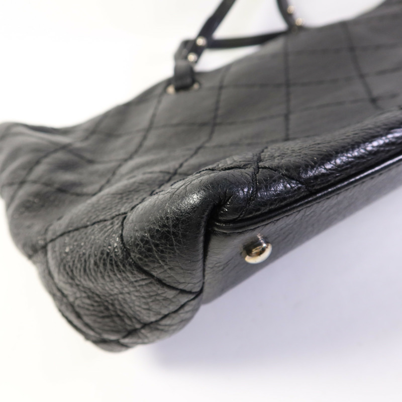 CHANEL 牛皮皮革Tote Bag銀扣肩背袋-15