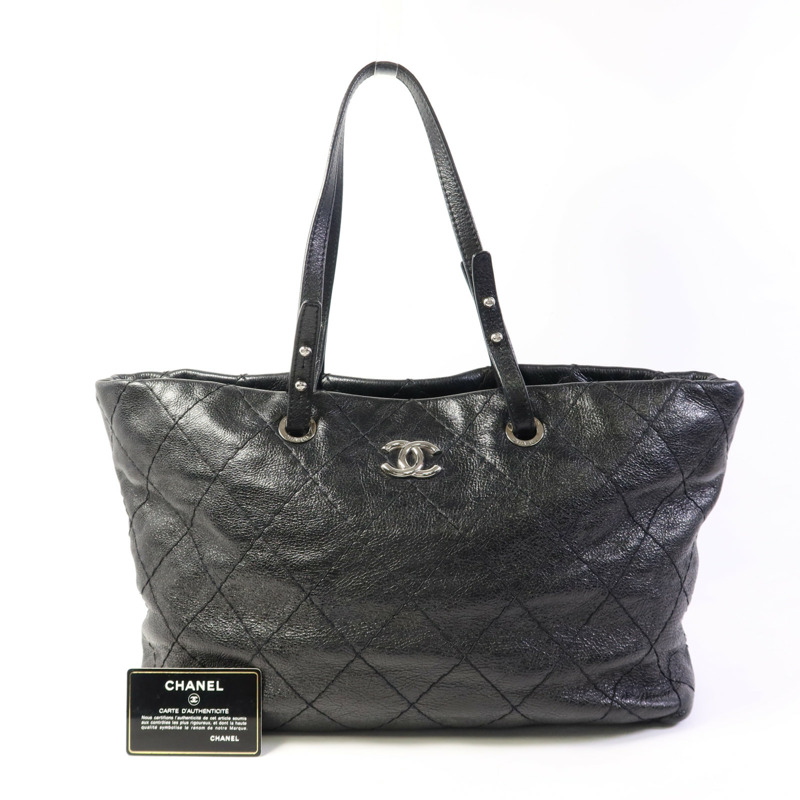 CHANEL 牛皮皮革Tote Bag銀扣肩背袋-19