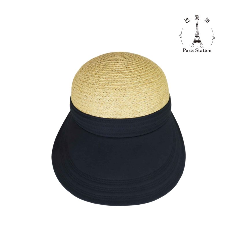 【巴黎站二手名牌專賣店】＊現貨＊HERMES 愛馬仕 真品＊黑色棉質拼接草編帽 遮陽帽(58)-3