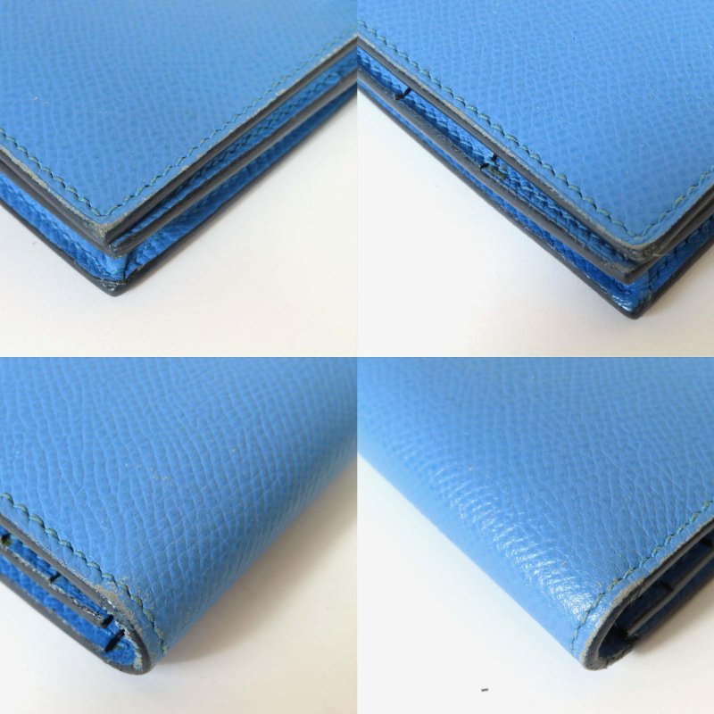 【巴黎站二手名牌專賣店】*現貨*HERMES 愛馬仕 真品*T刻Bearn Soufflet藍色牛皮銀色H釦對折長夾-4