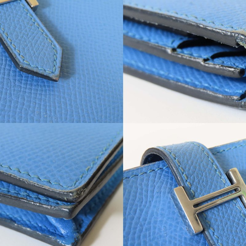 【巴黎站二手名牌專賣店】*現貨*HERMES 愛馬仕 真品*T刻Bearn Soufflet藍色牛皮銀色H釦對折長夾-5