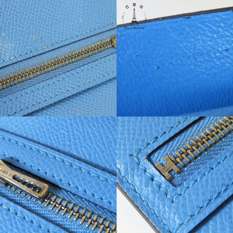【巴黎站二手名牌專賣店】＊現貨＊HERMES 愛馬仕 真品＊T刻Bearn Soufflet藍色牛皮銀色H釦對折長夾-6