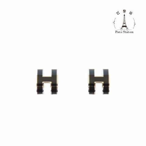 【巴黎站二手名牌專賣店】＊現貨＊HERMES 愛馬仕 真品＊黑色MINI POP H銀邊耳環