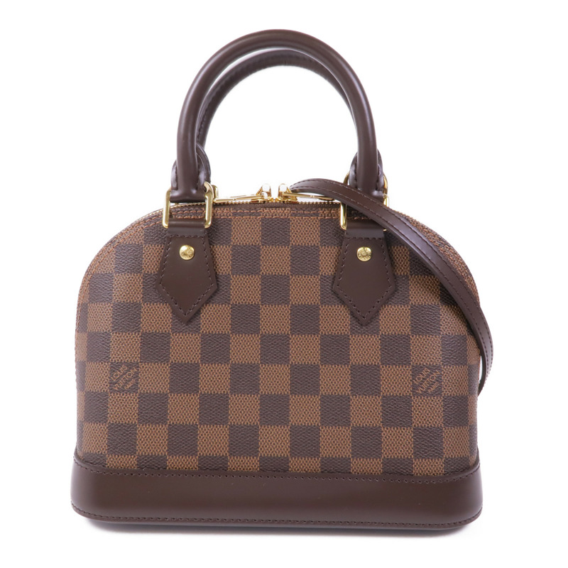 LOUIS VUITTON Damier Alma BB金扣手挽肩背兩用袋棕色-0