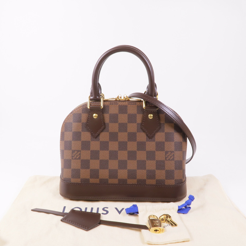 LOUIS VUITTON Damier Alma BB金扣手挽肩背兩用袋棕色-14