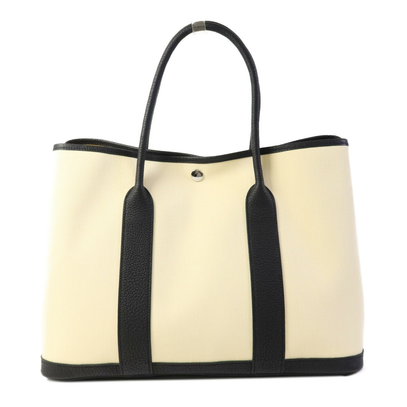 HERMES 帆布Garden Party PM銀扣手挽袋-0