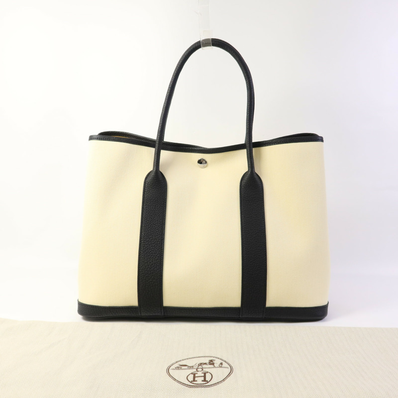 HERMES 帆布Garden Party PM銀扣手挽袋-9