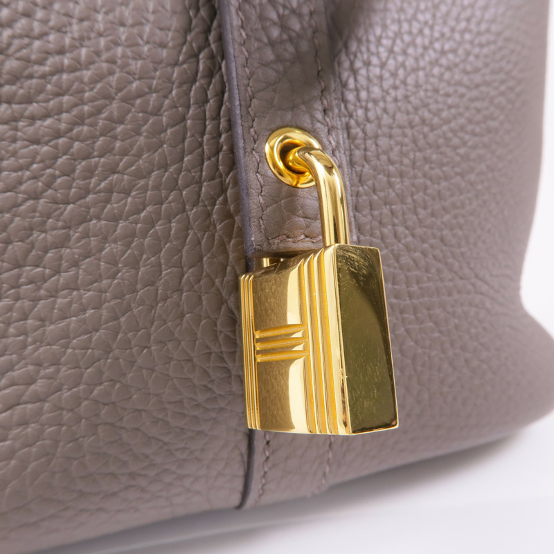 HERMES Clemence皮革Picotin MM金扣手挽袋Etain-6