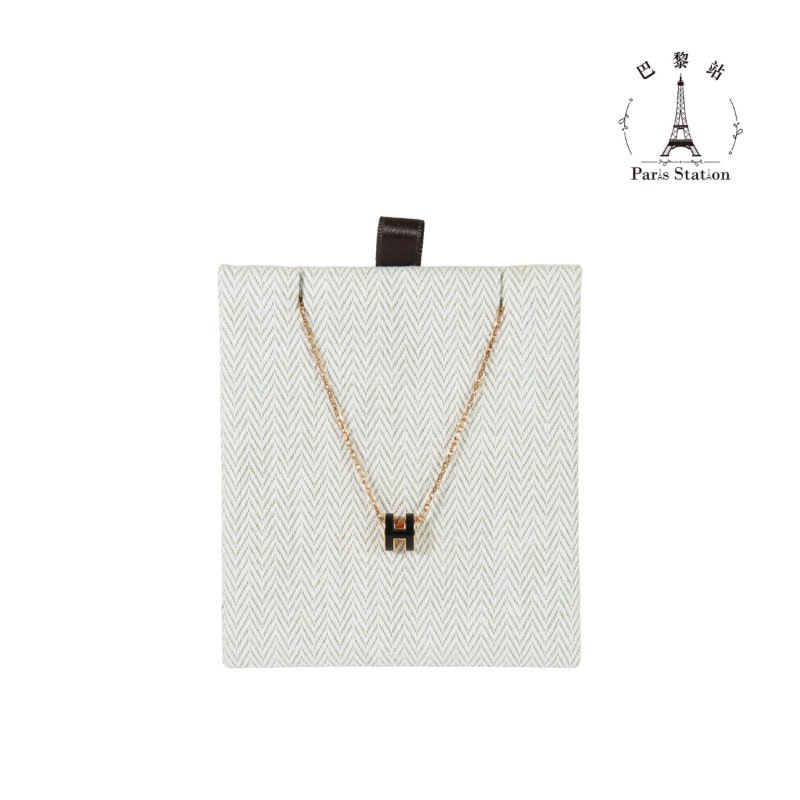 【巴黎站二手名牌專賣店】*現貨*HERMES 愛馬仕 真品*黑色H玫瑰金Mini Pop H項鍊-0