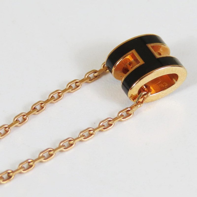 【巴黎站二手名牌專賣店】*現貨*HERMES 愛馬仕 真品*黑色H玫瑰金Mini Pop H項鍊-2